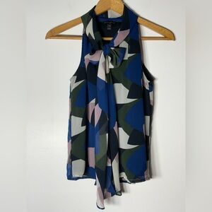 Banana Republic Geometric Tie-Neck Sleeveless Top‎ - Blue, Green, Pink, White